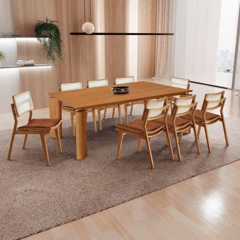 Conjunto de Jantar Nala 8 Lugares Tampo MDF Cadeiras Eva Premium Imbuia 220cm Mobillare