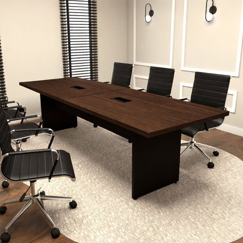 Mesa de Reunião 2,70m 8 Pessoas para Escritório com 2 Caixas de Tomadas Corporate F5 Marrom/Marsala/Preto