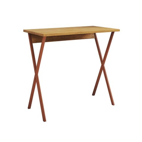Mesa Home Office X 120x60 com Estrutura em Ferro para Computador - Ferro Cobre Tampo Freijó