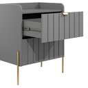 Ver imagem 7 de Mesa de Cabeceira Cor Cinza Moderna Moriah 45cm Cama Casal Base de Ferro Dourado