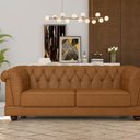 Ver imagem 2 de Sofá Chesterfield Helena 3 Lugares 2,20m em Tecido Sintético Caramelo Capitonê Luxo Living