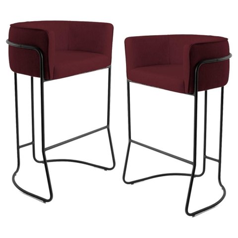 2 Banquetas Base Aço Preto Betina B-278 Veludo Marsala Domi