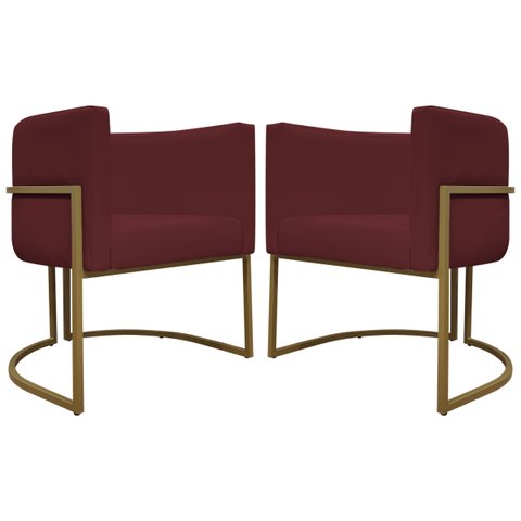 Kit 2 Poltronas Decorativas Recepção Luna Tecido Sintético Cores Base de Ferro Dourada