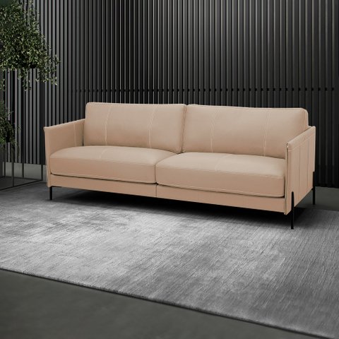 Sofá Decorativo Karine 4 Lugares Sala de Estar 270cm Pés em Aço Couro Nude G88 - Gran Belo