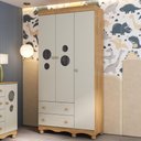 Ver imagem 1 de Guarda-roupa Infantil 92cm com Vidro 3 Portas e 2 Gavetas Suspiro Multimóveis Mp4457 Madeirado/off