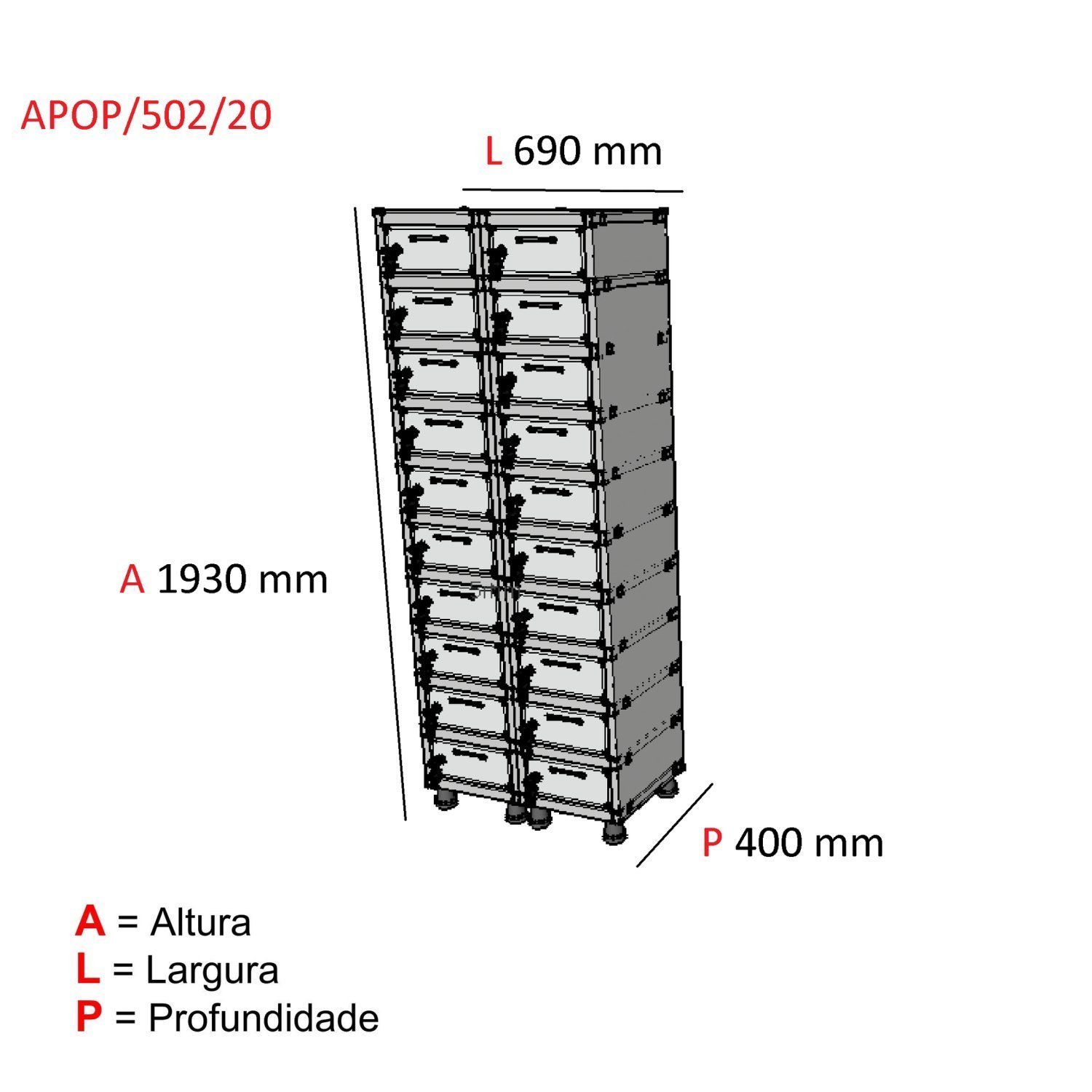 Armario Porta objeto 20 Portas Aço APOP 502/20  - 3