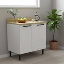 Ver imagem 1 de Balcão com Tampo Cozinha 2 Portas 1 Prateleira 80cm TM4303 MDF Grazi Branco/Carvalho Tropical