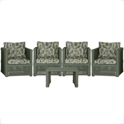 Mesa Centro e 4 Poltronas Madri Corda Náutica Estofado 5 Trama Original