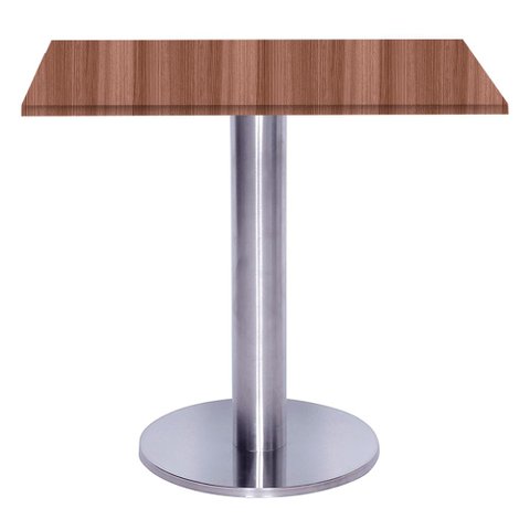 Mesa Beta Big Inox 75 Cm (alt) Disco Redondo Tampo Mdp Quadrado 80 Cm (larg) X 2,50 Cm (alt) Walnut