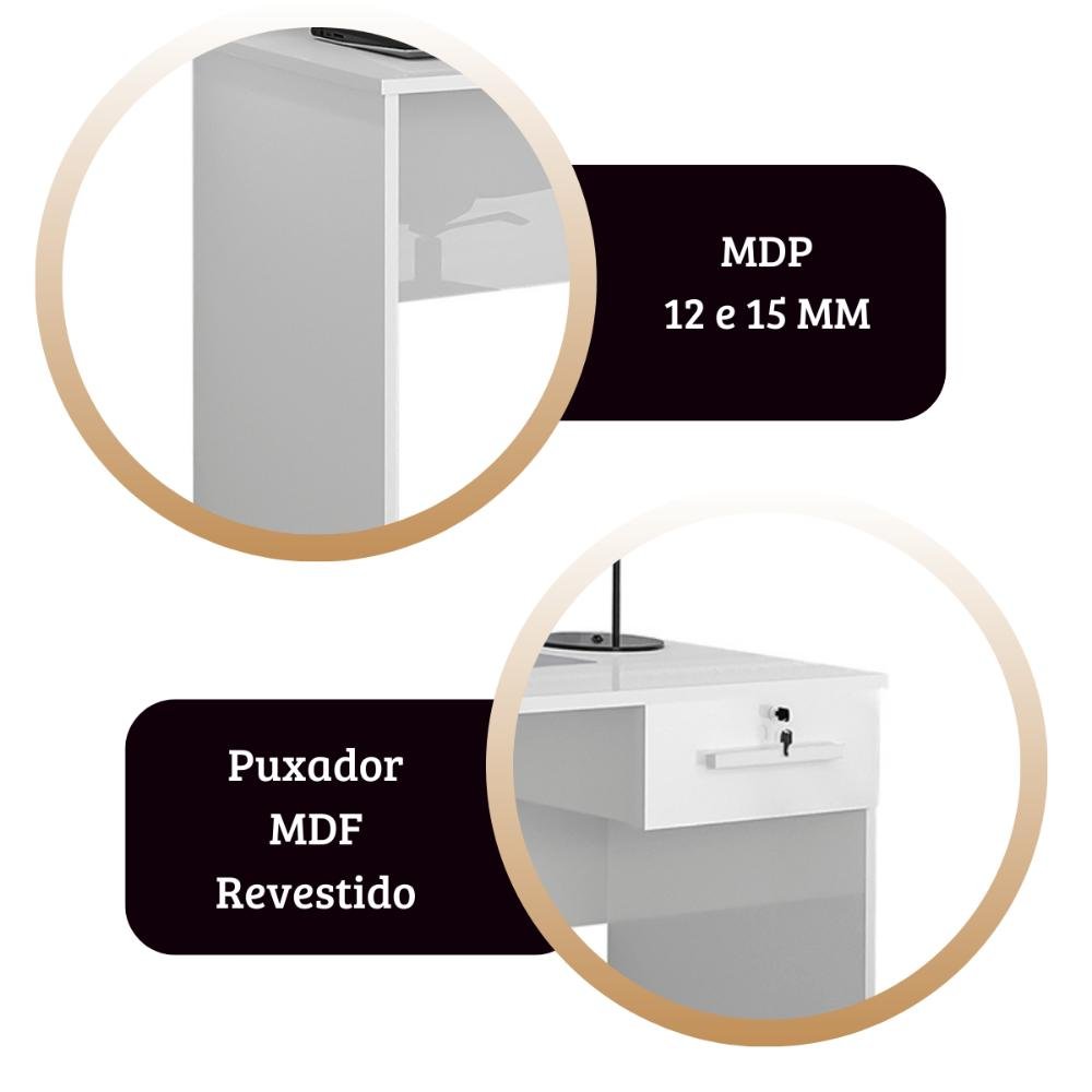 Escrivaninha Home Office Jaspe Cor:branco Mizza Decor Mesa Estudo e Trabalho - 6