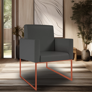 Poltrona Escritório Courino 3 Cores - Base Ferro Cobre - Cinza