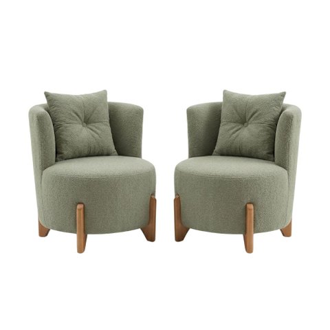 Kit 2 Poltronas Orgânica Curva Luna Boucle Verde Menta - Montanaris Decor