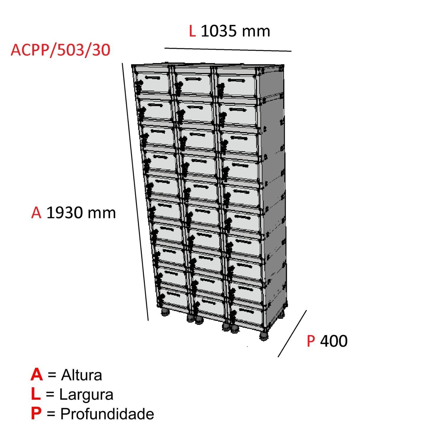Armário Caixa Postal 30 Portas Aço Acpp 503/30  - 3