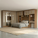 Ver imagem 1 de Guarda Roupa Casal Modulado 5 Peças 12 Portas com Espelho, Cabeceira e Escrivaninha 100% MDF Smart C