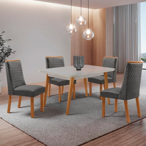 Mesa de Jantar Copper 120 cm Tampo MDF Vidro Canto Copo com 4 Cadeiras Carolina