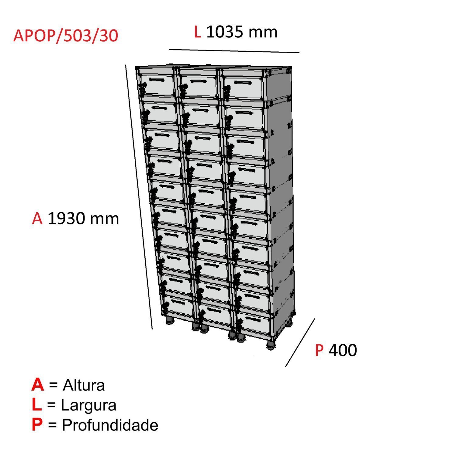 Armario Porta objeto 30 Portas Aço APOP 503/30  - 3