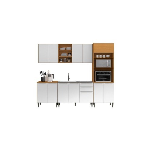 Cozinha Luana 260cm com Nicho para Forno/microondas - Cinmamomo/branco Aramóveis