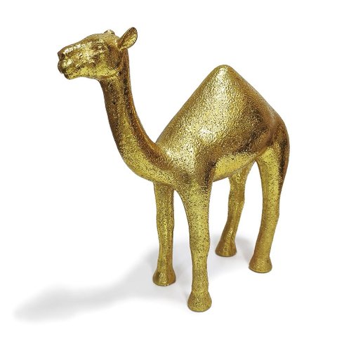 Escultura Dromedário Decorativa Dourada em Poliresina 25x25cm