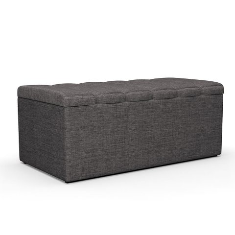 Calçadeira Recamier Baú Para Cama Box Solteiro Dália 100x50 Cm W01 Linho Cinza Escuro - Lyam
