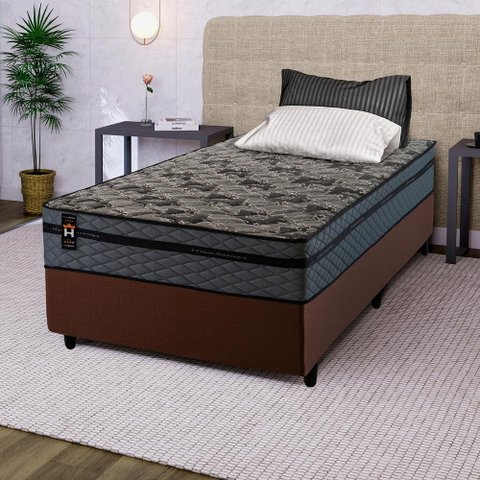 Conjunto Cama Box Solteirão c/ Molas Ensacadas Montreal Marrom 96x203x64