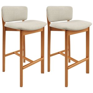 Kit 2 Banqueta Alta para Cozinha Sala de Jantar Bar Dara Linho Champagne