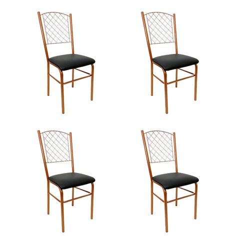 Kit 4 Cadeiras para Cozinha reforçada cor Cobre assento preto encosto de grade Poltronas do Sul 1922