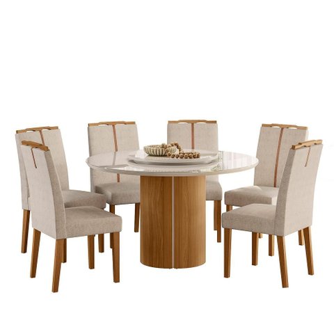 Conjunto Sala de Jantar Mesa Serena 135x135 6 Cadeiras Serena Ype/offwhite/bouclé Gelo