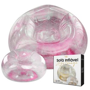 Poltrona Inflável Lazy Lounge Glitter com Puff Vg Plus Rosa