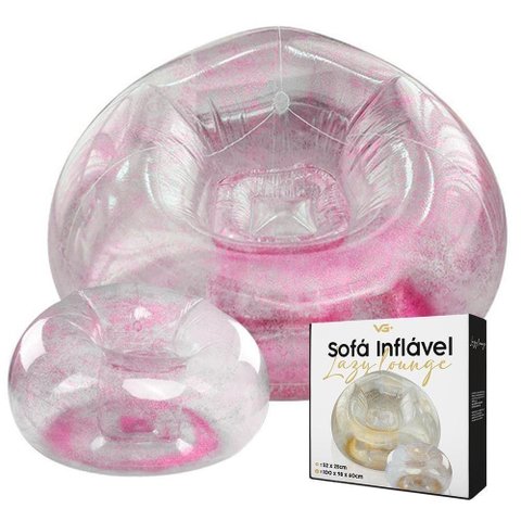 Poltrona Inflável Lazy Lounge Glitter com Puff Vg Plus Rosa