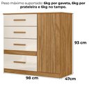 Ver imagem 3 de Comoda Venus 4 Gavetas 1 Porta 98 Cm Freijo Off White Friso Moval