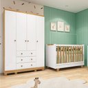 Ver imagem 1 de Quarto de Bebê com Guarda-Roupa 4 Portas e Berço 4 em 1 Minicama 100% MDF Mike Espresso Móveis Branc