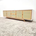 Ver imagem 3 de Balcão Buffet Ricco 273 Cm 4 Pts 2 Gavetas Laca com Palhinha Off White