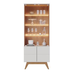 Balcão Buffet Com Cristaleira Rebeca C05 Off White/Freijó - Mpozenato - 12