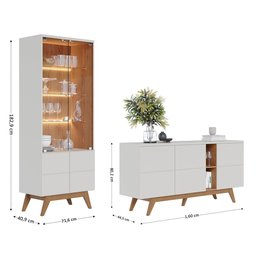 Balcão Buffet Com Cristaleira Rebeca C05 Off White/Freijó - Mpozenato - 4