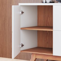 Balcão Buffet Com Cristaleira Rebeca C05 Off White/Freijó - Mpozenato - 15