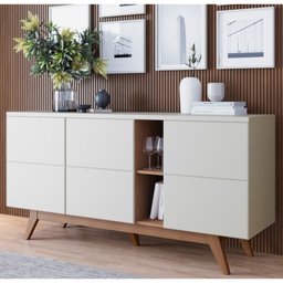 Balcão Buffet Com Cristaleira Rebeca C05 Off White/Freijó - Mpozenato - 6