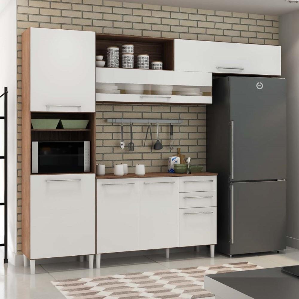 Kit Cozinha Modulada Completa 3 Peças MDF 5 Portas 2 Gavetas Armários ...