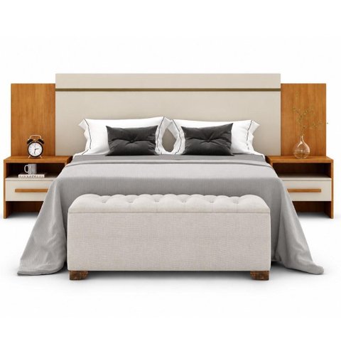 Cabeceira Box Casal Bristol com 2 Mesas de Cabeceira Cinamomo Fendi - Novo Horizonte