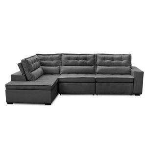 Sofá de Canto Retrátil e Reclinável com Molas 3,00x2,00 Esquedo Marília Suede Cinza Rover &