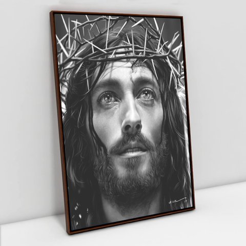 Quadro Decorativo Rei Jesus em Tela Canvas Tacolado Moldura Flutuante 4,5cm Madeira 80 X 120cm