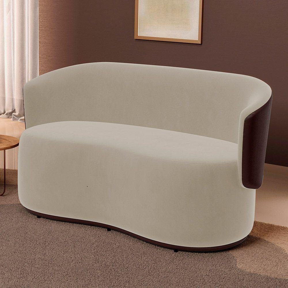 Poltrona Namoradeira Aisha 02 Lugares Orgânica Composê Sintético Marrom Suede Bege - Desk Design - 6