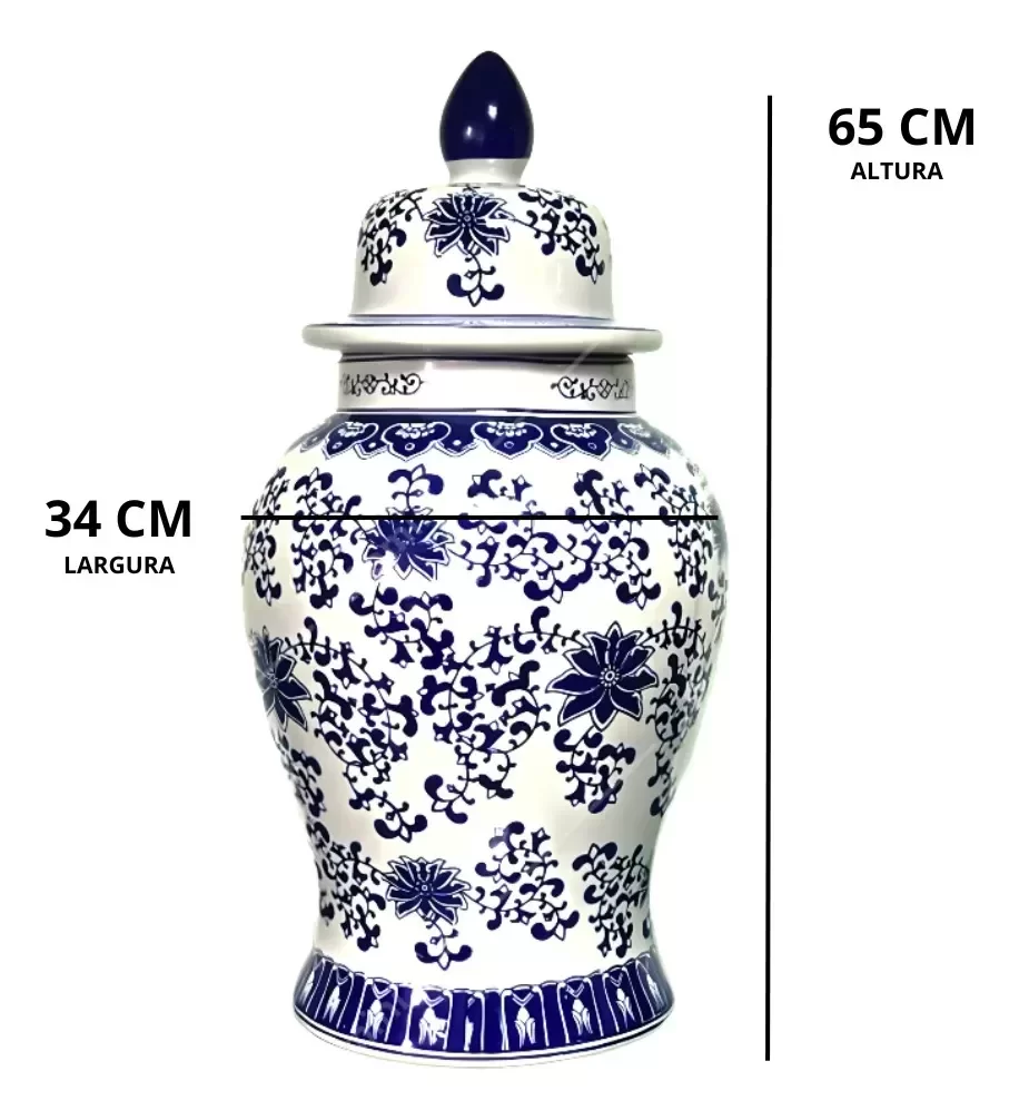 Vaso Grande Decorativo Porcelana Azul E Branca 65cm - 7