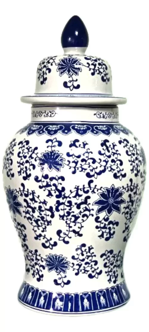 Vaso Grande Decorativo Porcelana Azul E Branca 65cm - 1