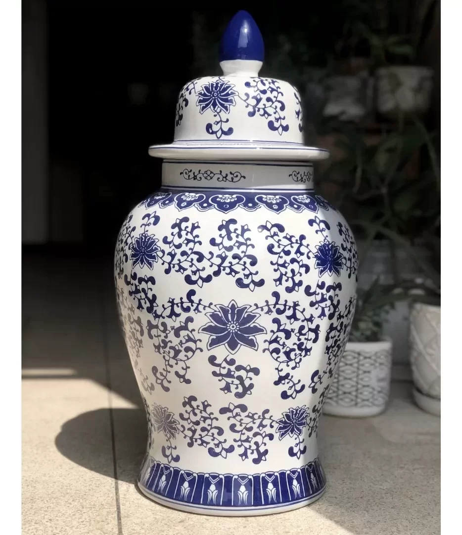Vaso Grande Decorativo Porcelana Azul E Branca 65cm - 5