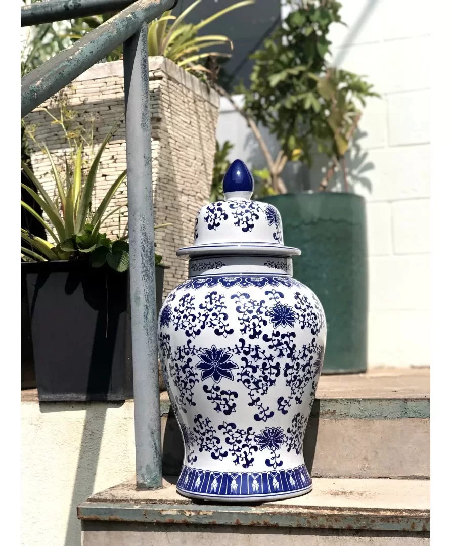 Vaso Grande Decorativo Porcelana Azul E Branca 65cm - 4