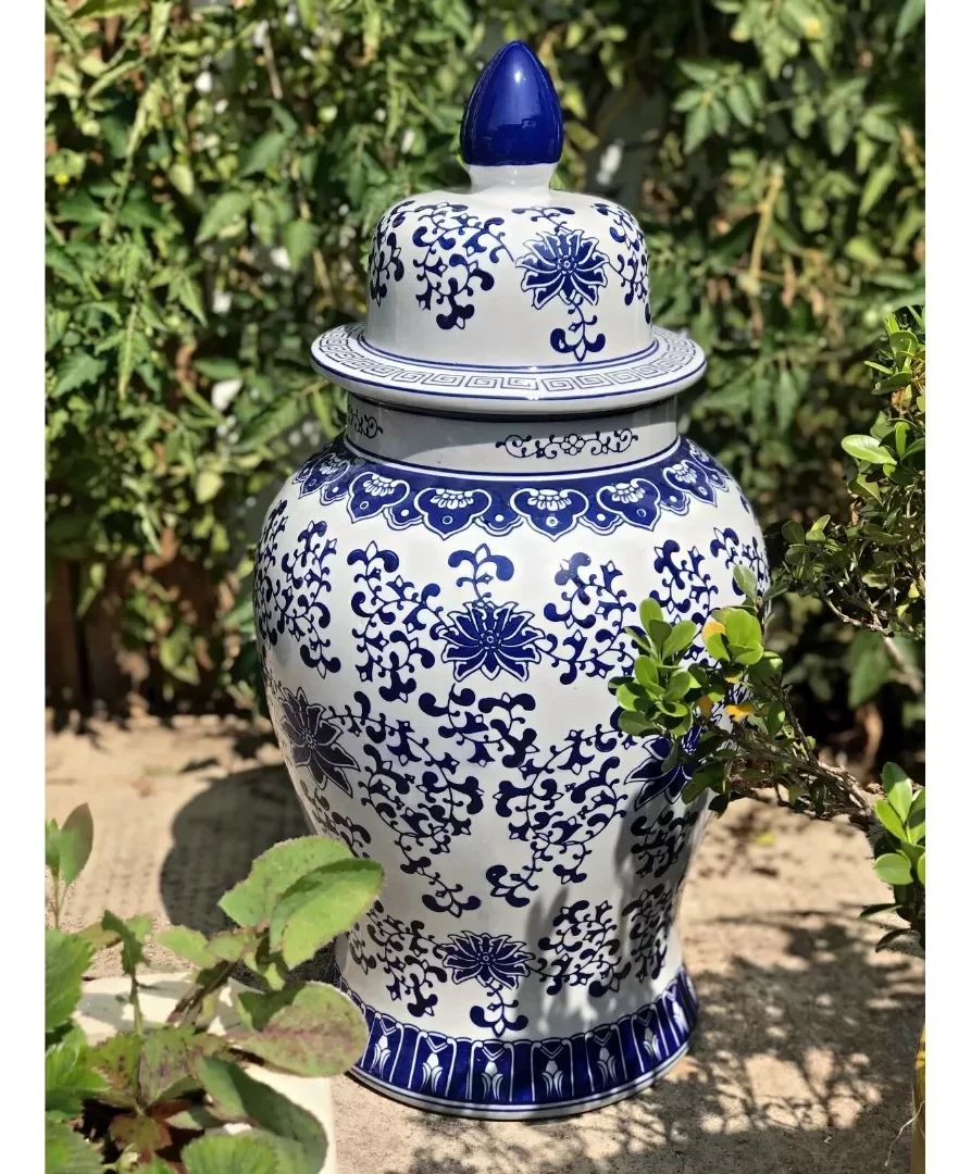 Vaso Grande Decorativo Porcelana Azul E Branca 65cm - 2