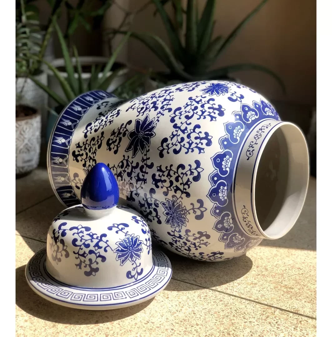 Vaso Grande Decorativo Porcelana Azul E Branca 65cm - 6