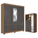 Ver imagem 1 de Guarda Roupa Casal 3 Portas 9 Gavetas Morretes com Espelho e Cômoda Marabá com Espelho Jatobá Grafit