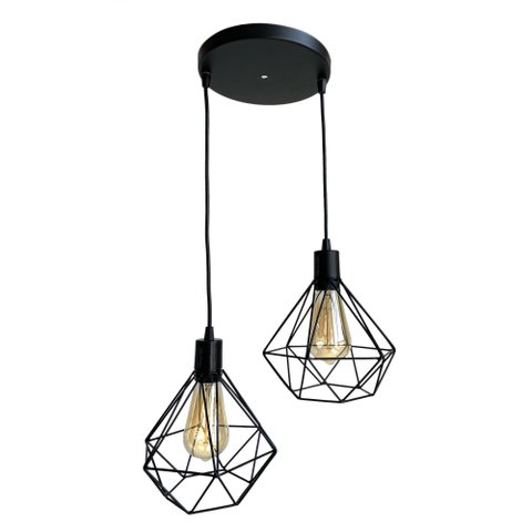 Duo Aramado Diamante Pequeno Poptem Canopla Múltipla Redonda Preto Luminária Metal Lustre 19Cm Sala