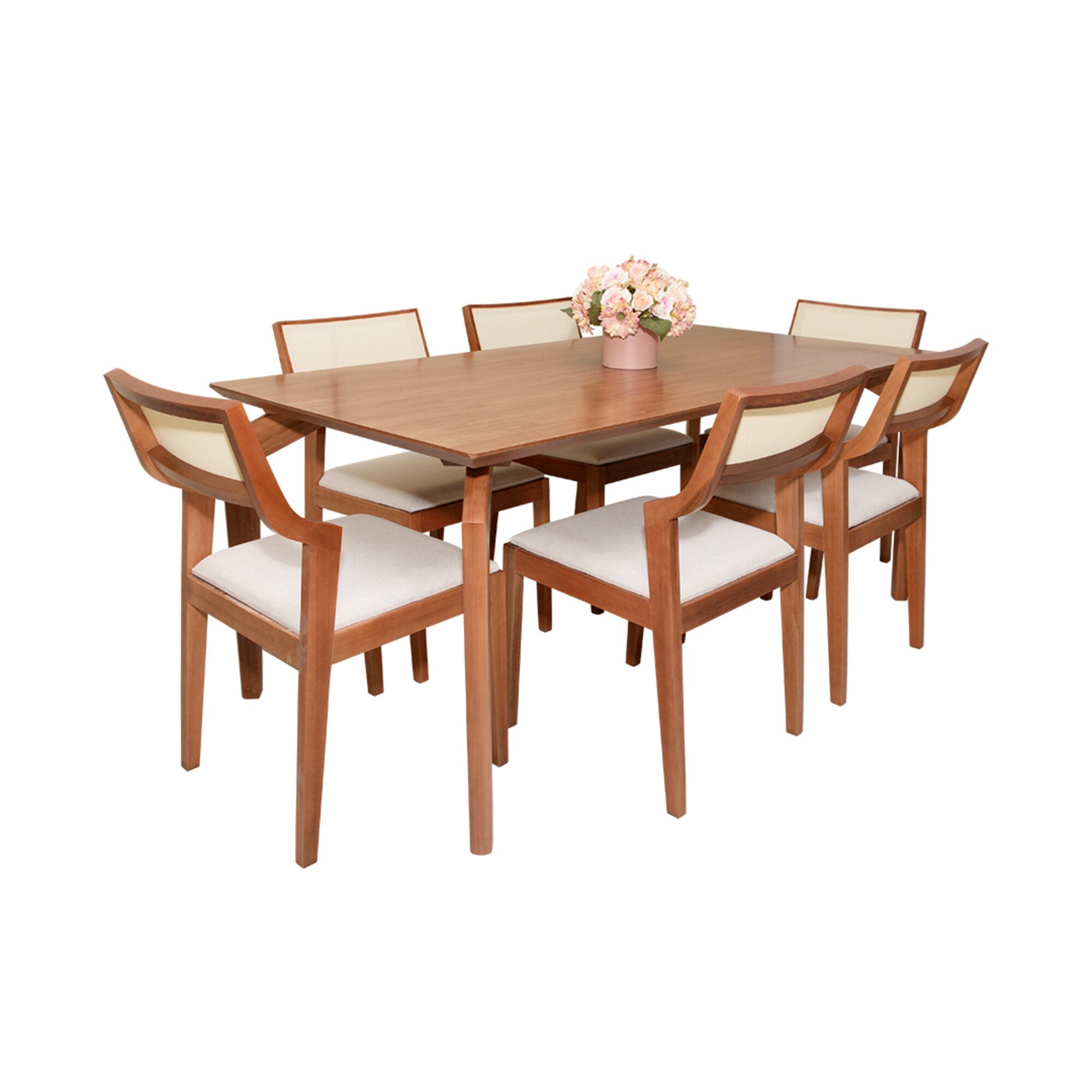 Conjunto Mesa de Jantar Ester Olivia com 06 Cadeiras com Encosto em Tela  1.80 x 1.00 Retangular